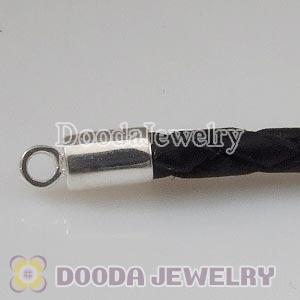 20cm European Style Single Black Braided Leather Bracelet with Lobster Clasp