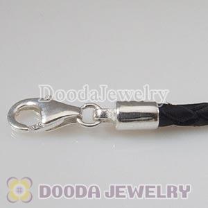 18cm European Style Single Black Braided Leather Bracelet with Lobster Clasp