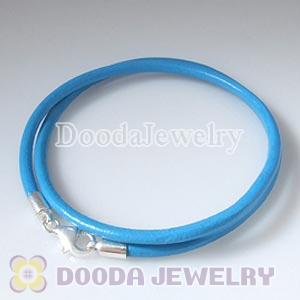 44cm Slippy Blue Leather Necklace with Sterling Lobster Clasp