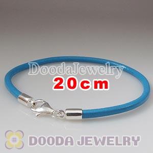 20cm Single Slippy Blue Leather Bracelet with Sterling Lobster Clasp