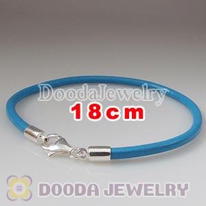 18cm Single Slippy Blue Leather Bracelet with Sterling Lobster Clasp