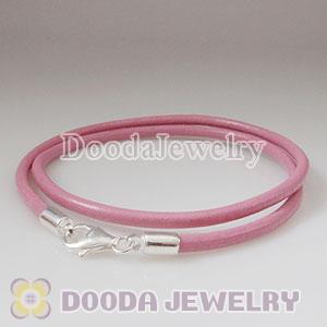 40cm Double Slippy Pink Leather Bracelet with Sterling Lobster Clasp