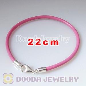 22cm Single Slippy Pink Leather Bracelet with Sterling Lobster Clasp