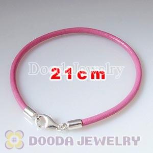 21cm Single Slippy Pink Leather Bracelet with Sterling Lobster Clasp