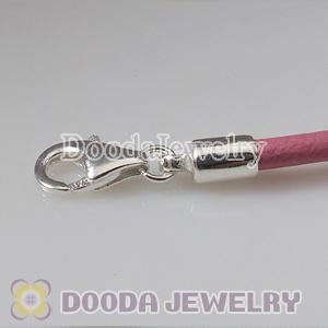 19cm European Single Slippy Pink Leather Bracelet with Sterling Lobster Clasp