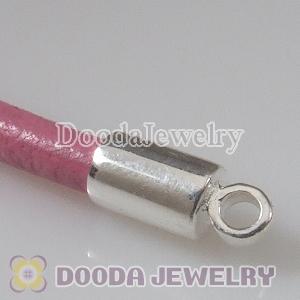 19cm European Single Slippy Pink Leather Bracelet with Sterling Lobster Clasp