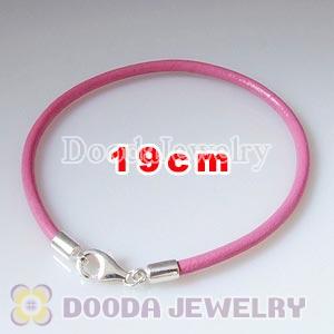 19cm Single Slippy Pink Leather Bracelet with Sterling Lobster Clasp
