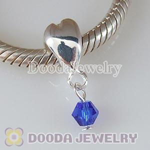 925 Sterling Silver Heart Charms Dangle Dark Blue Stone