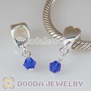 925 Sterling Silver European Heart Charms Dangle Dark Blue Stone