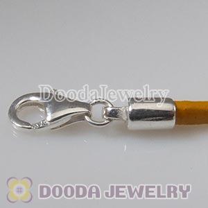 22cm European Single Slippy Yellow Leather Bracelet with Sterling Lobster Clasp