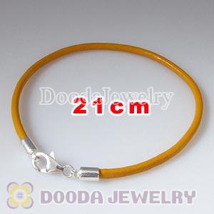 21cm Single Slippy Yellow Leather Bracelet with Sterling Lobster Clasp