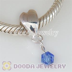 925 Sterling Silver Heart Charms Dangle Blue Stone
