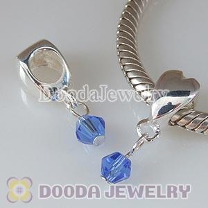 925 Sterling Silver European Heart Charms Dangle Blue Stone