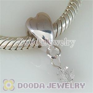 925 Sterling Silver Heart Charms Dangle Clear Stone