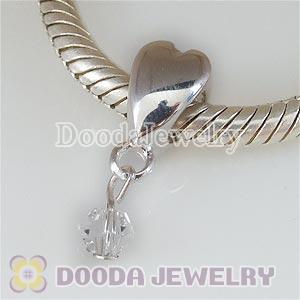 925 Sterling Silver European Heart Charms Dangle Clear Stone