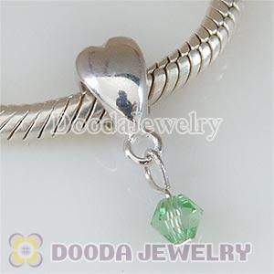 925 Sterling Silver Heart Charms Dangle Green Stone