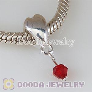 925 Sterling Silver Heart Charms Dangle Red Stone