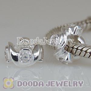 Forever Beads Largehole Jewelry Style Spacer Silver Charms with Clear Stone
