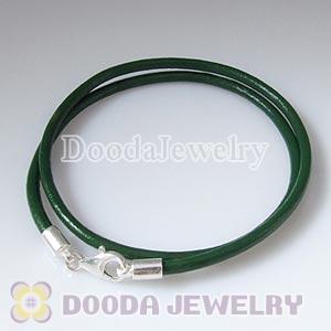 44cm Slippy Green Leather Necklace with Sterling Lobster Clasp