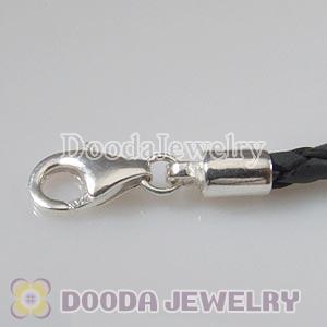 44cm European Style Grey Braided Leather Necklace Chain with Lobster Clasp