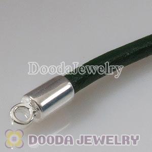 40cm European Double Slippy Green Leather Chain with Sterling Lobster Clasp