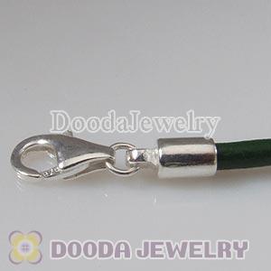 40cm European Double Slippy Green Leather Chain with Sterling Lobster Clasp