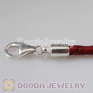 20cm European Style Single Red Braided Leather Bracelet with Lobster Clasp