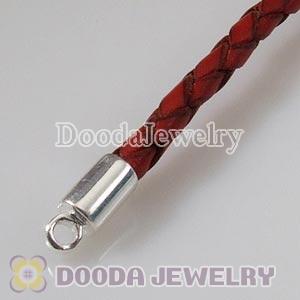 18cm European Style Single Red Braided Leather Bracelet with Lobster Clasp