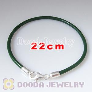 22cm Single Slippy Green Leather Bracelet with Sterling Lobster Clasp