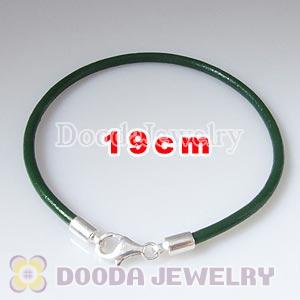 19cm Single Slippy Green Leather Bracelet with Sterling Lobster Clasp