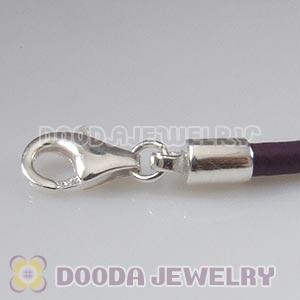 44cm European Slippy Purple Leather Necklace with Sterling Lobster Clasp