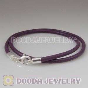 40cm Double Slippy Purple Leather Bracelet with Sterling Lobster Clasp