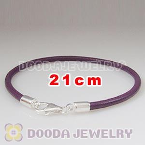 21cm Single Slippy Purple Leather Bracelet with Sterling Lobster Clasp