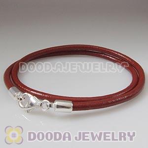 40cm Double Slippy Red Leather Bracelet with Sterling Lobster Clasp