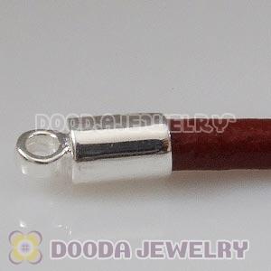 38cm European Double Slippy Red Leather Chain with Sterling Lobster Clasp