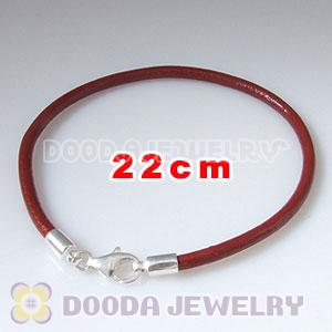22cm Single Slippy Red Leather Bracelet with Sterling Lobster Clasp
