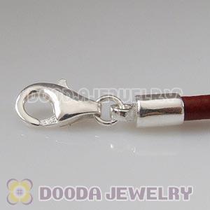 21cm European Single Slippy Red Leather Chain with Sterling Lobster Clasp