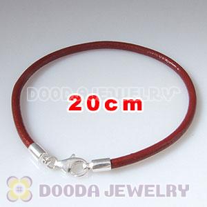 20cm Single Slippy Red Leather Bracelet with Sterling Lobster Clasp
