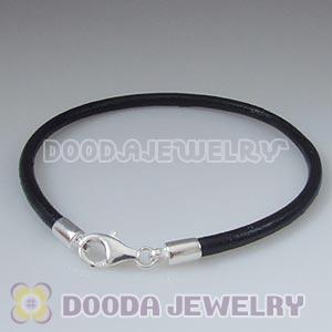 26cm Single Slippy Black Leather Bracelet with Sterling Lobster Clasp