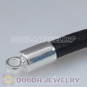 21cm European Single Slippy Black Leather Chain with Sterling Lobster Clasp