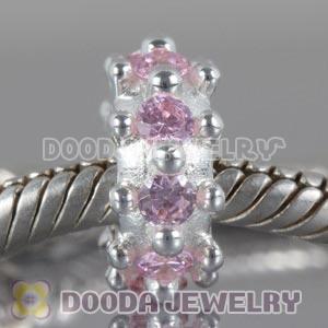 925 Sterling Silver European Spacer Beads with Pink Stone