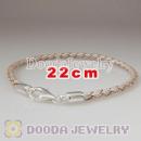 22cm European Style Single Champagne Braided Leather Bracelet with Lobster Clasp