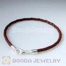 26cm European Style Single Brown Braided Leather Bracelet with Lobster Clasp
