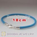 18cm European Single Slippy Blue Leather Bracelet with Sterling Lobster Clasp