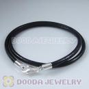 38cm Double Slippy Black Leather Bracelet with Sterling Lobster Clasp