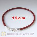 19cm Single Slippy Red Leather Bracelet with Sterling Lobster Clasp