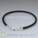 26cm Single Slippy Black Leather Bracelet with Sterling Lobster Clasp