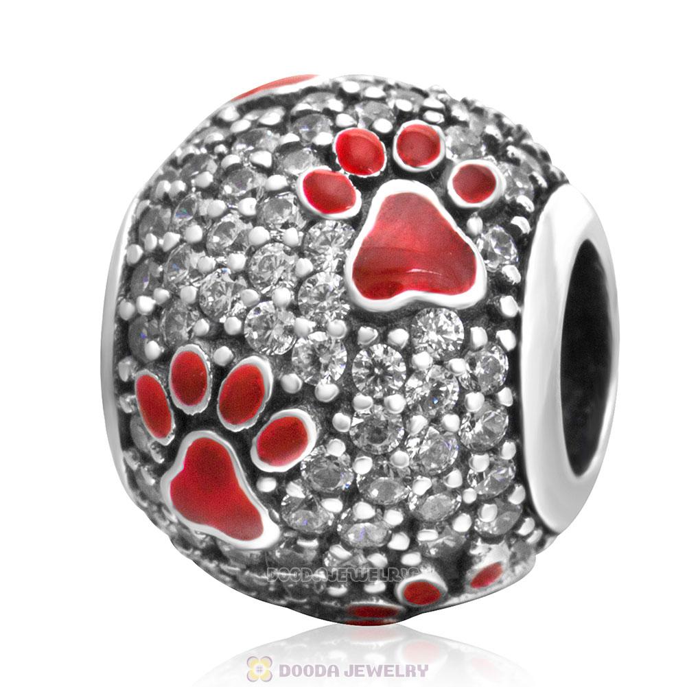 Red Dog Pawprint Charm with Clear CZ