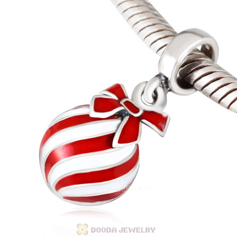 925 Sterling Silver Christmas Ball with Red Enamel Charm