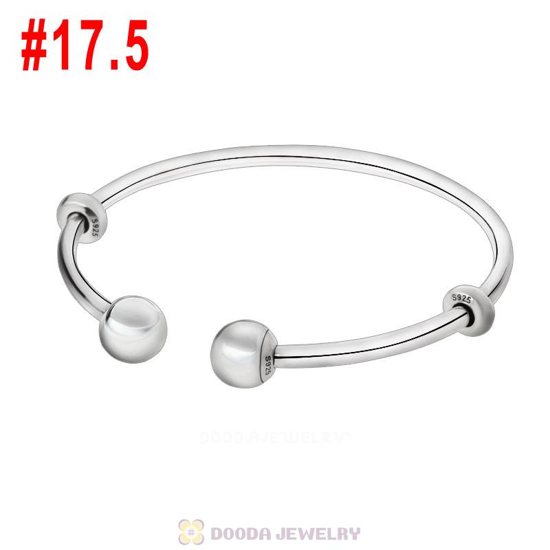 925 Sterling Silver Open Bangle Bracelet with Smooth Ball